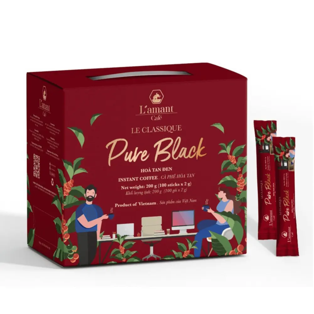 Cà Phê Hòa Tan Đen (Hộp Giấy), Le Classique, Pure Black, 100 Gói (200g) - L'AMANT CAFE