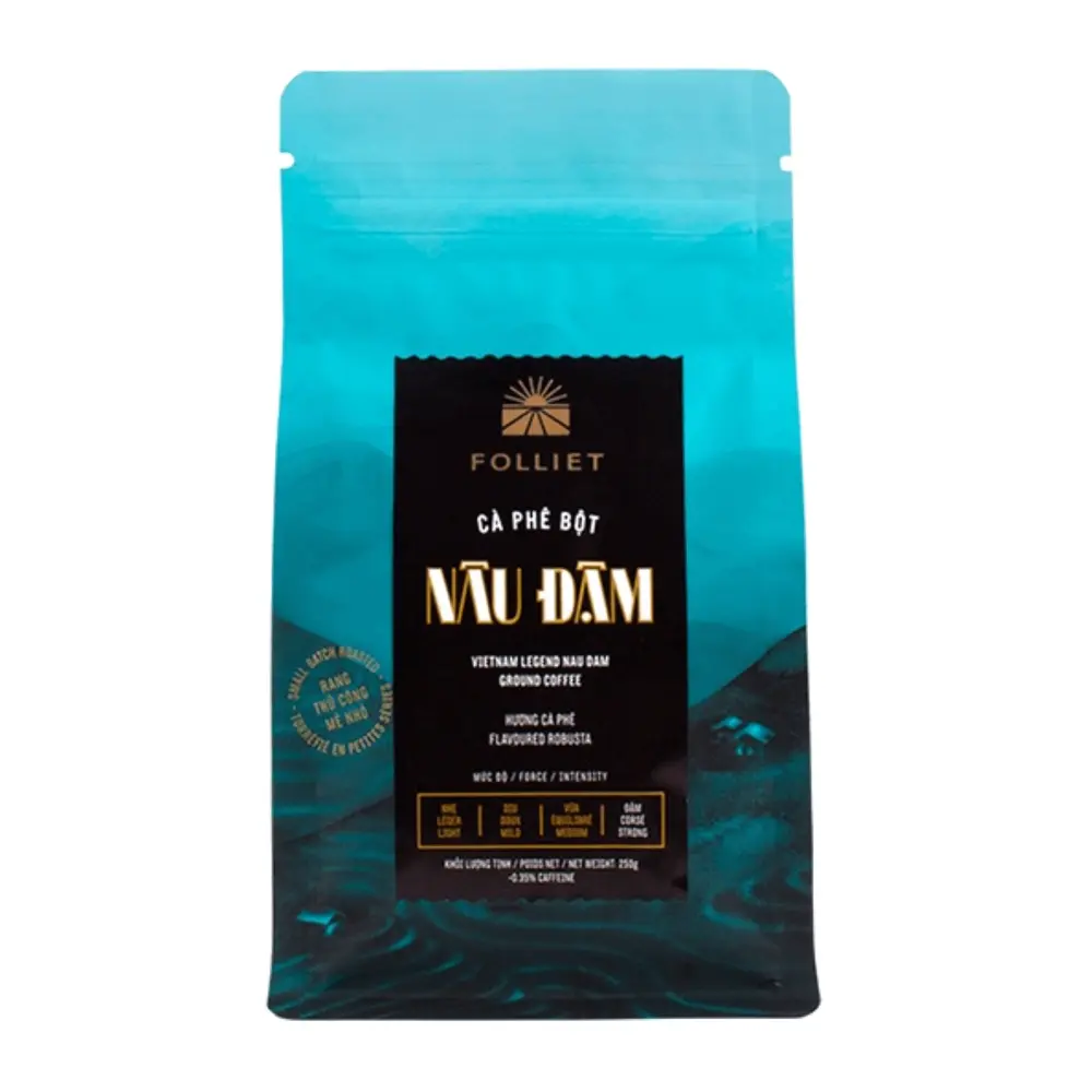 Cà Phê Bột Nâu Đậm, Vietnam Legend Nau Dam, Ground Coffee Flavoured Robusta (250g) - FOLLIET