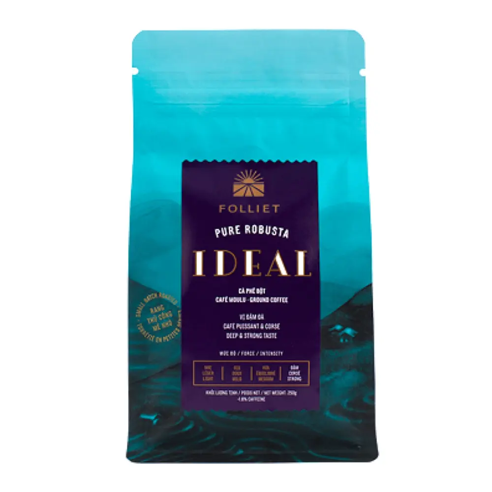 Cà Phê Bột Vị Đậm Đà, Ideal, Pure Robusta Ground Coffee (250g) - FOLLIET