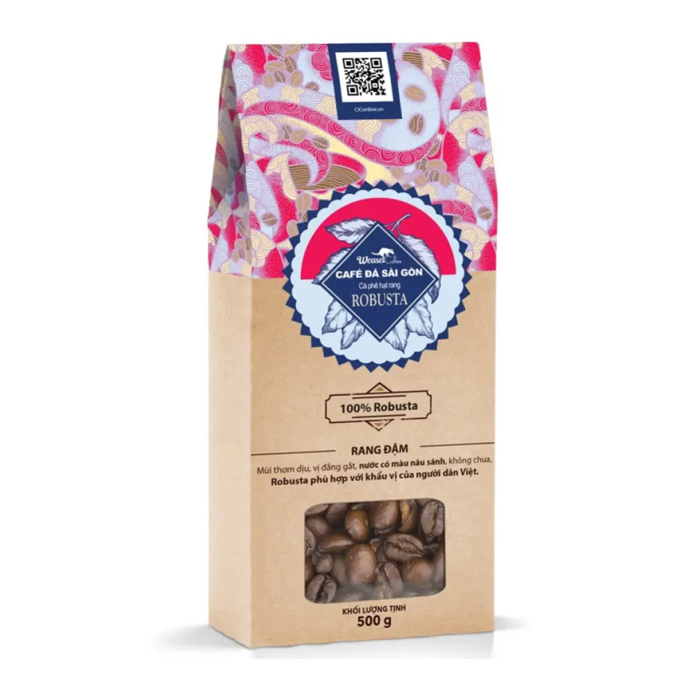 Cà Phê Hạt Rang, Rang Đậm, Roasted Coffee Beans, 100% Robusta (500g) - WEASEL COFFEE