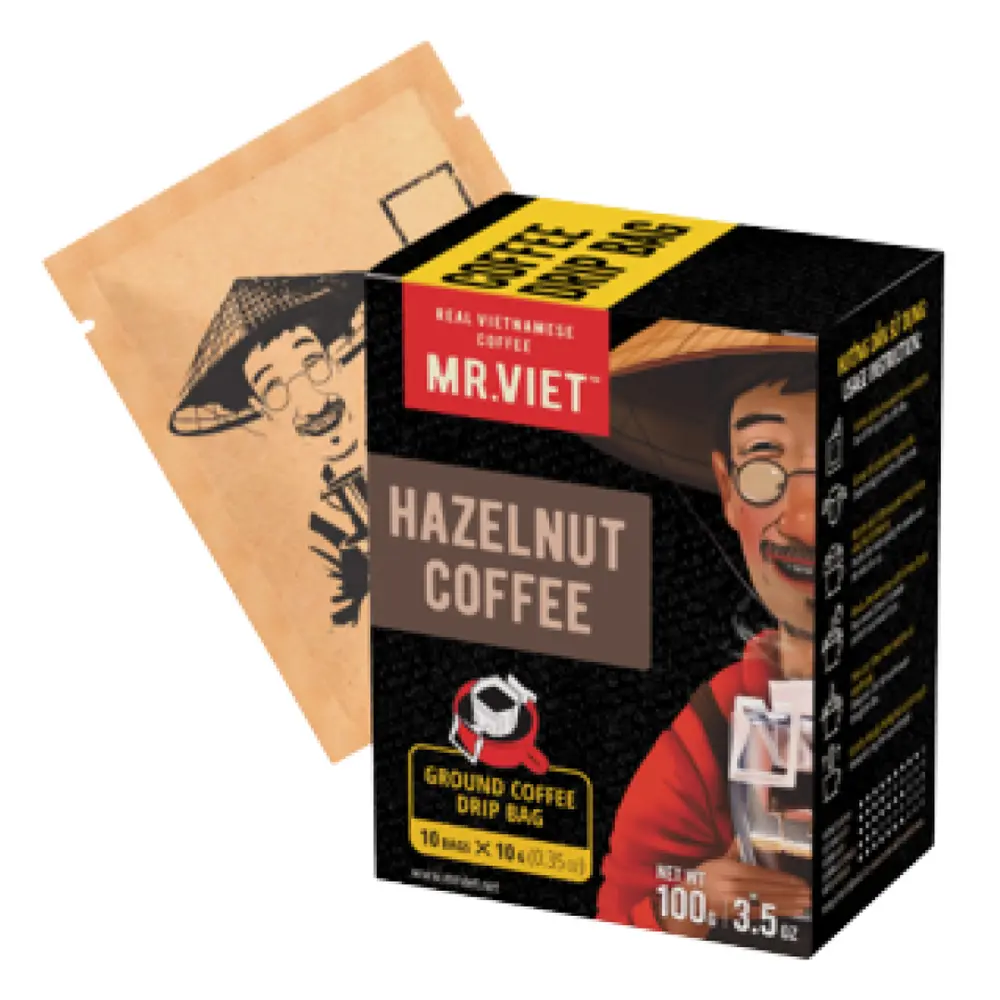 Cà Phê Hạt Dẻ Phin Giấy Nhỏ Giọt, Ground Coffee Drip Bag, Hazelnut Coffee, 10 Gói, 3.5 oz (100g) - MR. VIET