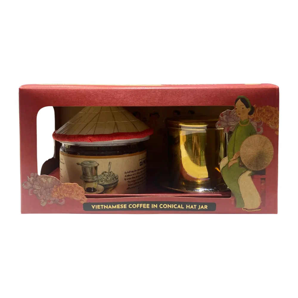 Combo Cà Phê Nón Lá & Phin Inox, Vietnamese Coffee in Conical Hat Jar with Coffee Filter (90g) - NAM XANH