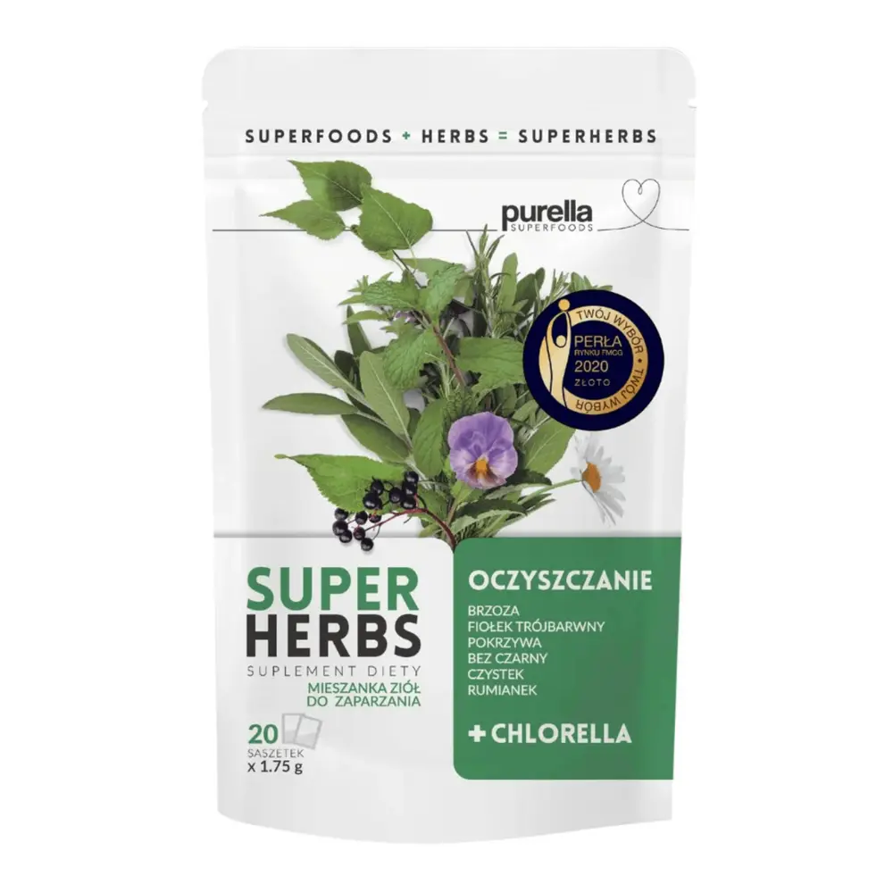 Trà Thảo Mộc Thanh Lọc, Super Herbs Cleansing, Herbal Infusion with Chlorella, 20 Gói (35g) - PURELLA