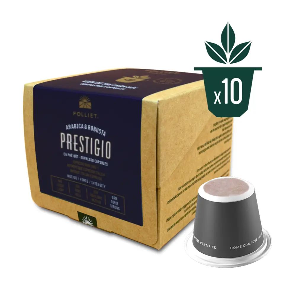 Cà Phê Bột Prestigio, Espresso Capsules, Arabica & Robusta, 10 Viên (60g) - FOLLIET