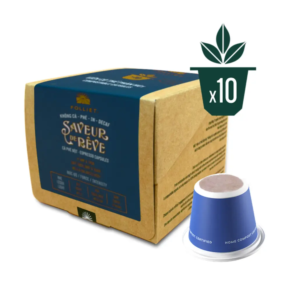 Cà Phê Bột Không Cà Phê In Saveur de Rêve, Espresso Capsules, Decaf, 10 Viên (60g) - FOLLIET