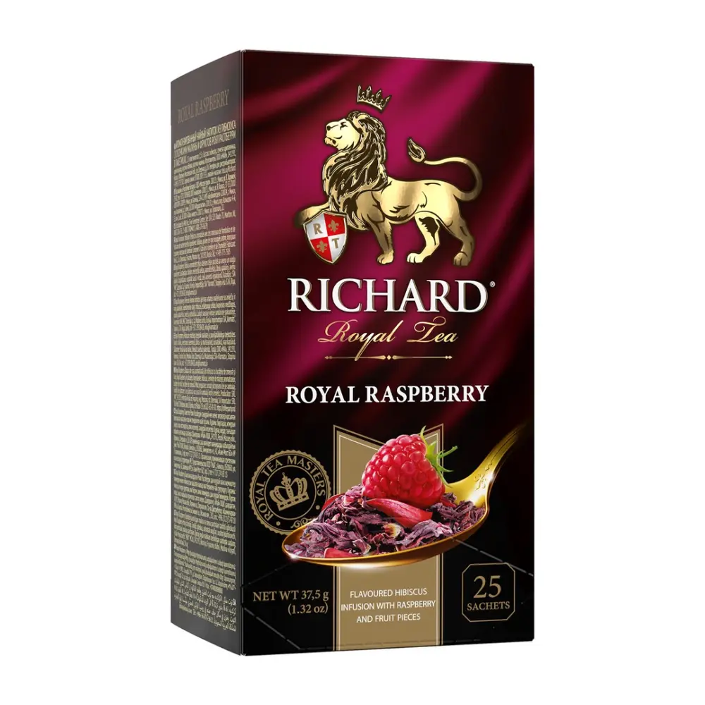 Trà Trái Cây Bụp Giấm & Mâm Xôi, Royal Raspberry Hibiscus Fruit Tea, 25 Túi Trà, 1.32 oz (37.5g) - RICHARD ROYAL TEA