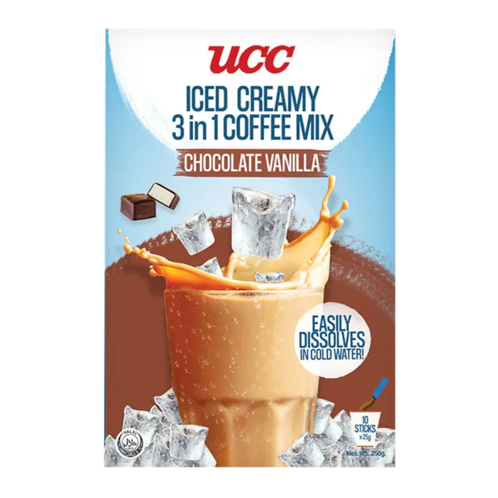 Cà Phê Sữa Đá Vị Socola Vani, Iced Creamy 3 in 1 Coffee Mix, Chocolate Vanilla, 10 Gói (250g) - UCC