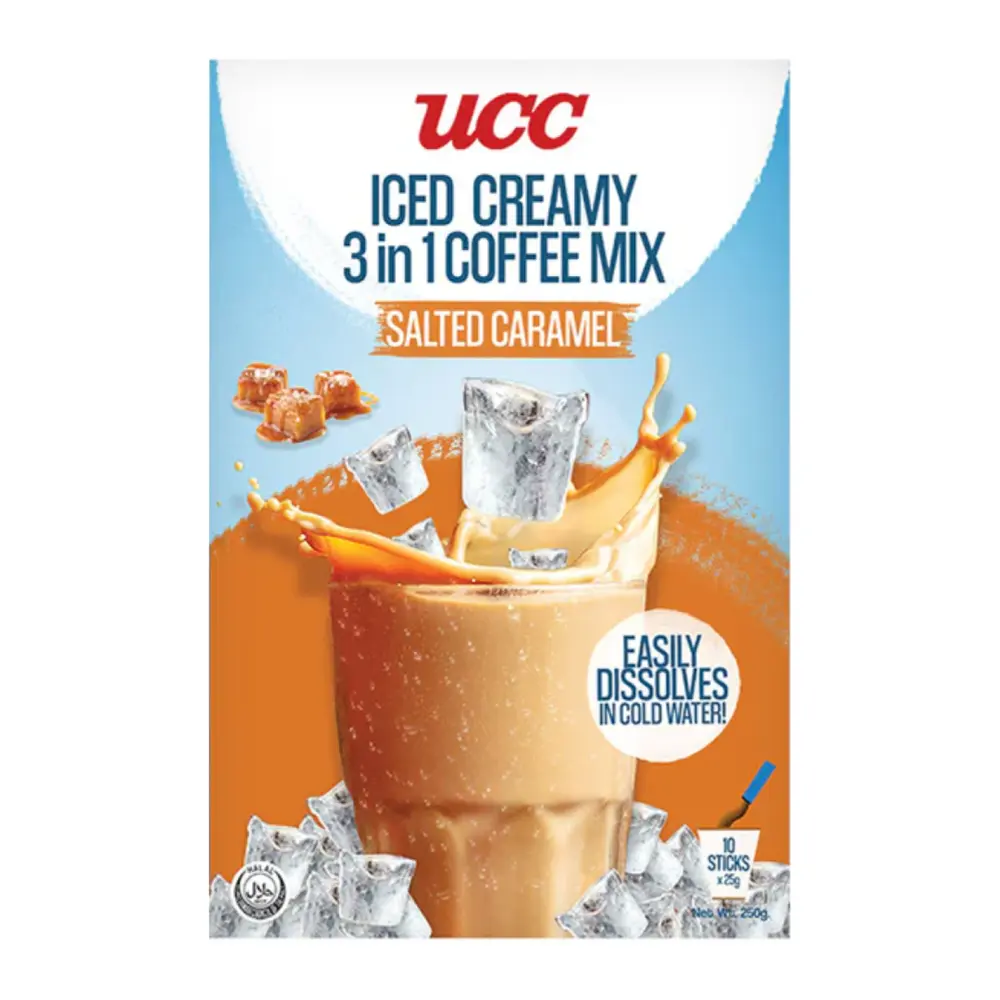 Cà Phê Sữa Đá Vị Caramen Muối, Iced Creamy 3 in 1 Coffee Mix, Salted Caramel, 10 Gói (250g) - UCC