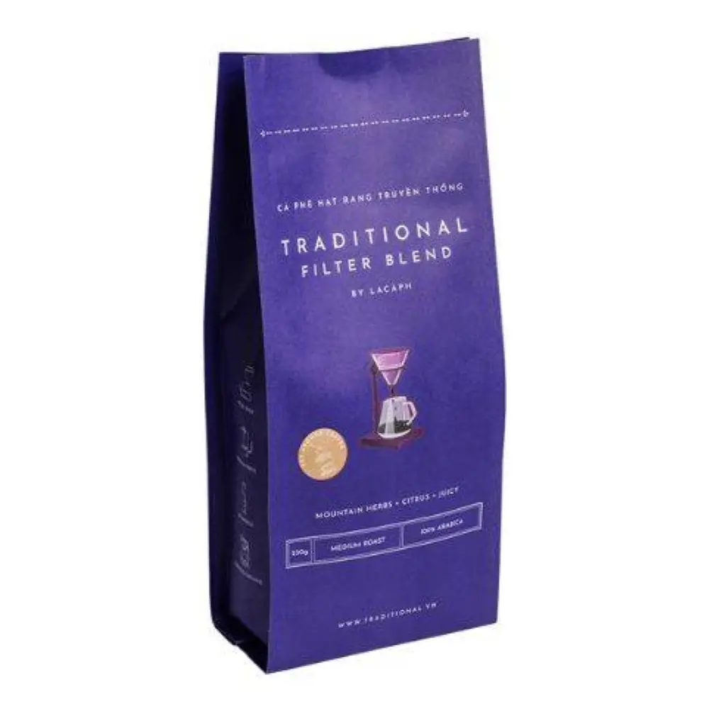 Cà Phê Hạt Rang Truyền Thống, Traditional Filter Blend, Pre-Ground Coffee, Mountain Herbs Citrus Juicy (250g) - LACAPH