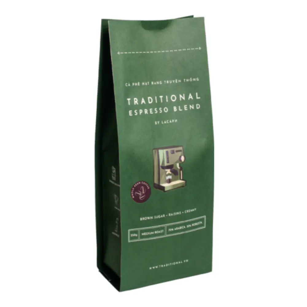 Cà Phê Hạt Rang Truyền Thống, Traditional Espresso Blend, Whole Bean Coffee, Brown Sugar Raisins Creamy (250g) - LACAPH