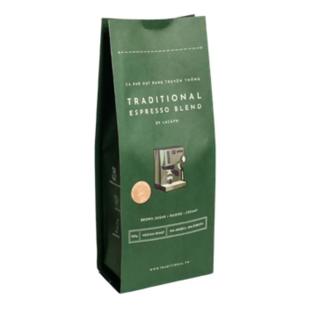 Cà Phê Hạt Rang Truyền Thống, Traditional Espresso Blend, Pre-Ground Coffee, Brown Sugar Raisins Creamy (250g) - LACAPH