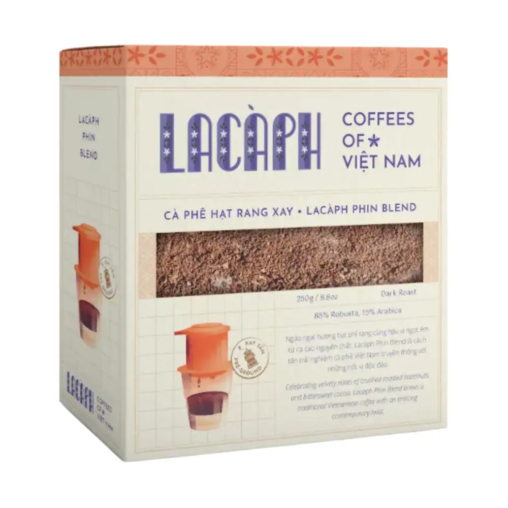 Cà Phê Hạt Rang Xay, Phin Blend, Dark Roast 85% Robusta 15% Arabica, 8.8 oz (250g) - LACAPH