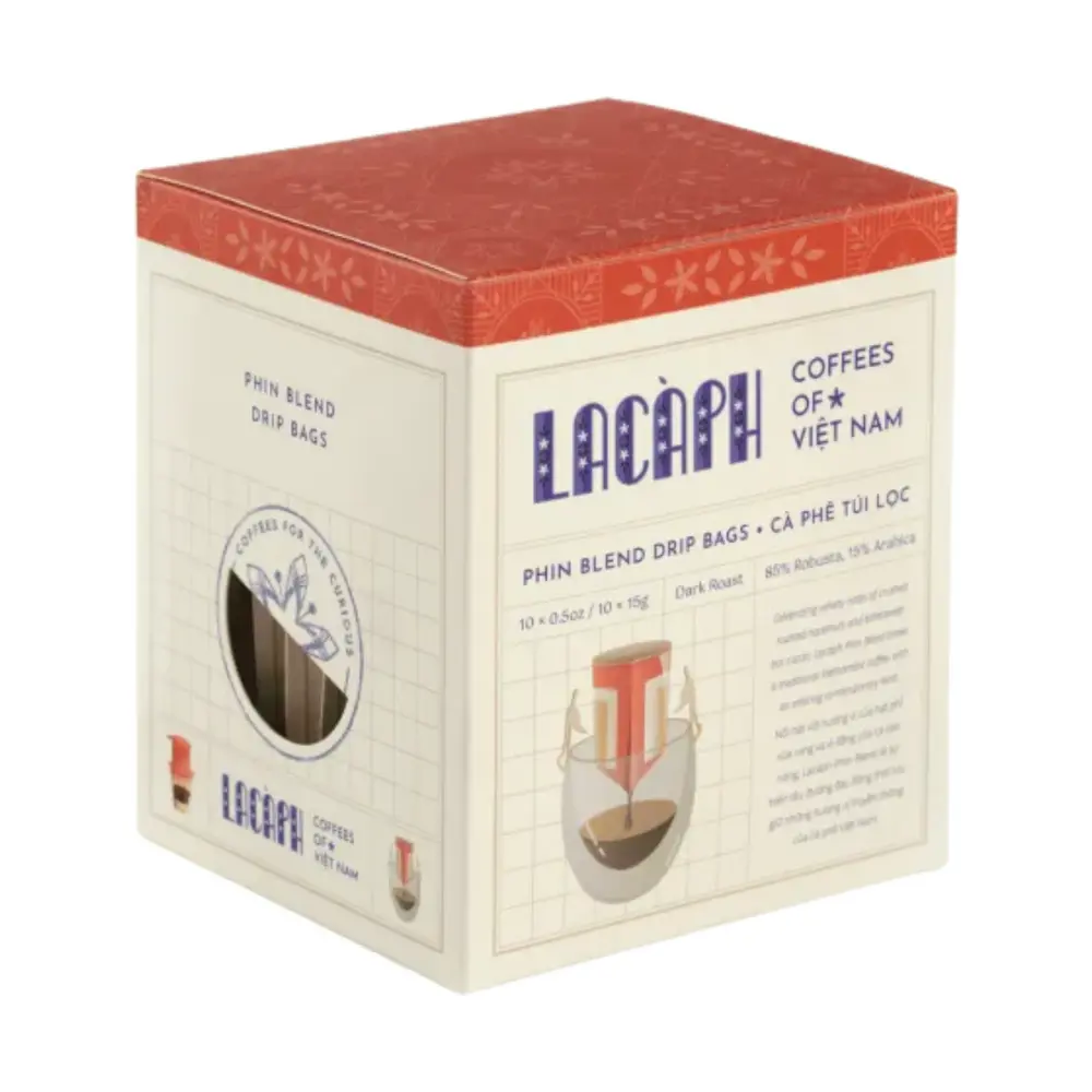 Cà Phê Túi Lọc, Phin Blend Drip Bags, Dark Roast 85% Robusta 15% Arabica, 10 Gói (150g) - LACAPH