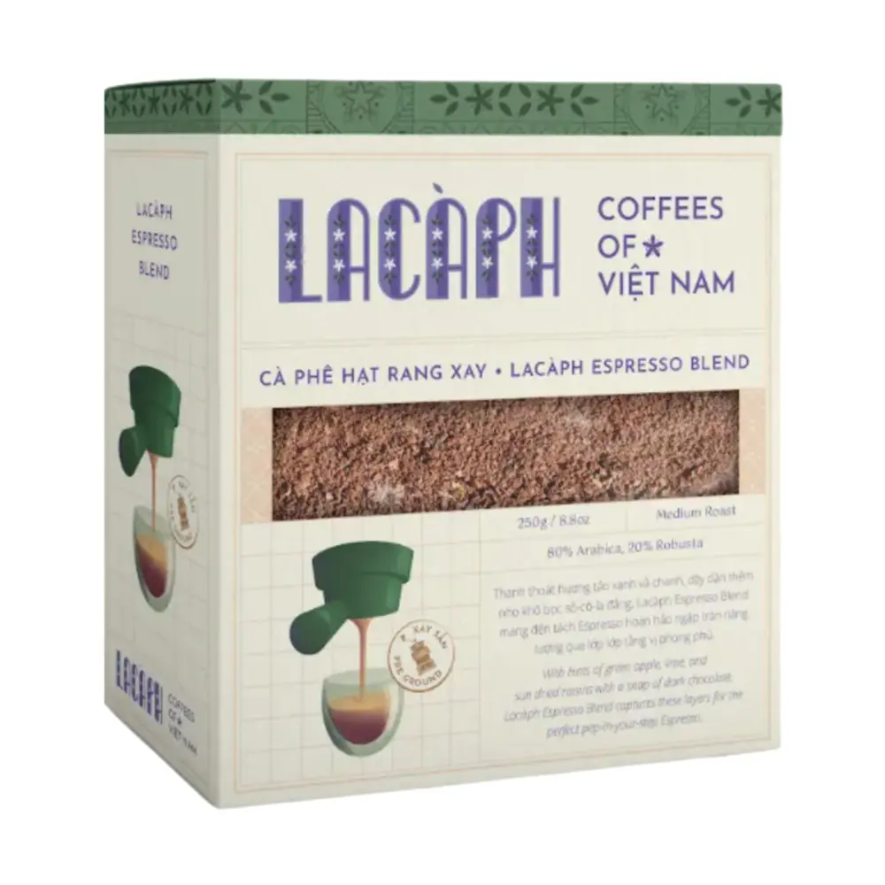Cà Phê Hạt Rang Xay, Espresso Blend, Medium Roast 80% Arabica 20% Robusta, 8.8 oz (250g) - LACAPH