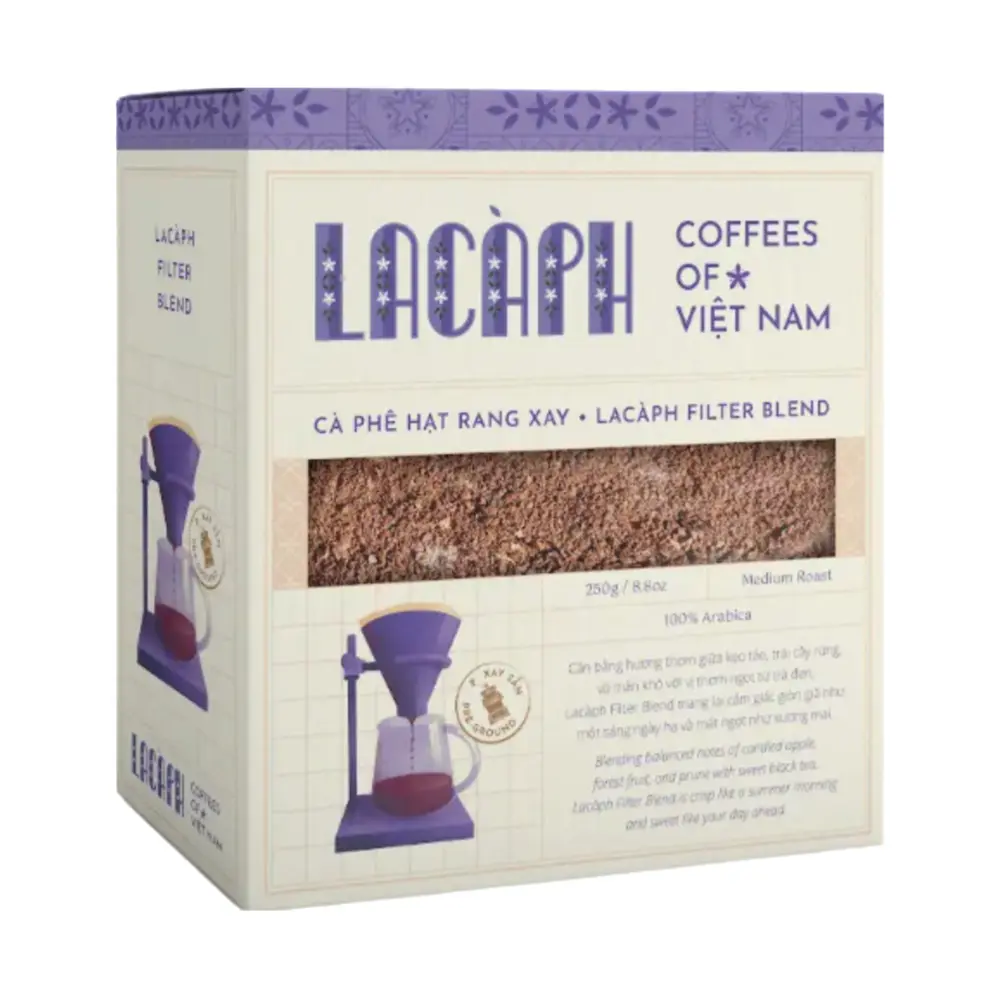 Cà Phê Hạt Rang Xay, Filter Blend, Medium Roast 100% Arabica, 8.8 oz (250g) - LACAPH