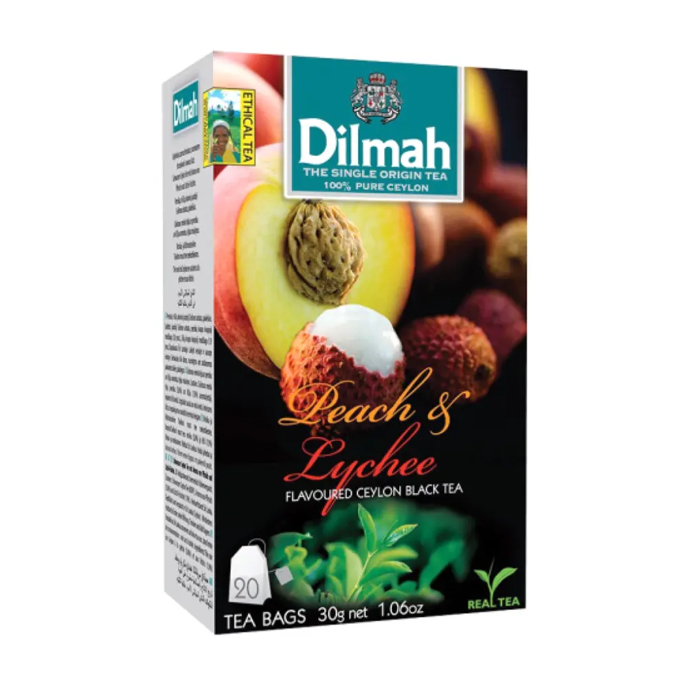 Trà Đen Đào & Vải, Peach & Lychee Flavoured Ceylon Black Tea, 20 Túi Trà, 1.06 oz (30g) - DILMAH