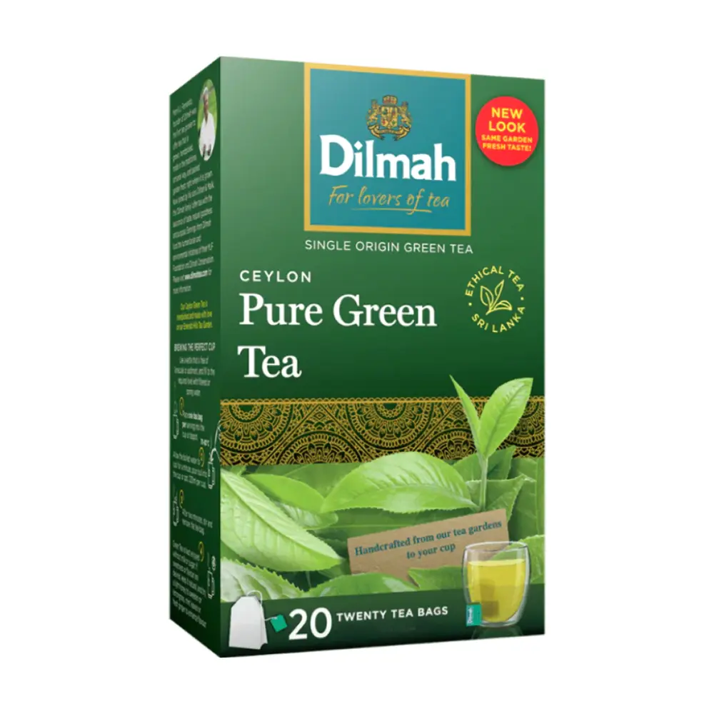 Trà Xanh Nguyên Chất, Pure Green Tea, 20 Túi Trà, 1.06 oz (30g) - DILMAH