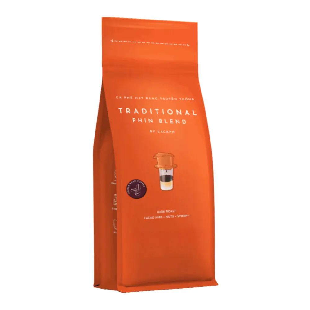 Cà Phê Hạt Rang Truyền Thống, Traditional Phin Blend, Whole Bean Coffee, Cacao Nibs Nuts Syrupy, 8.8 oz (250g) - LACAPH