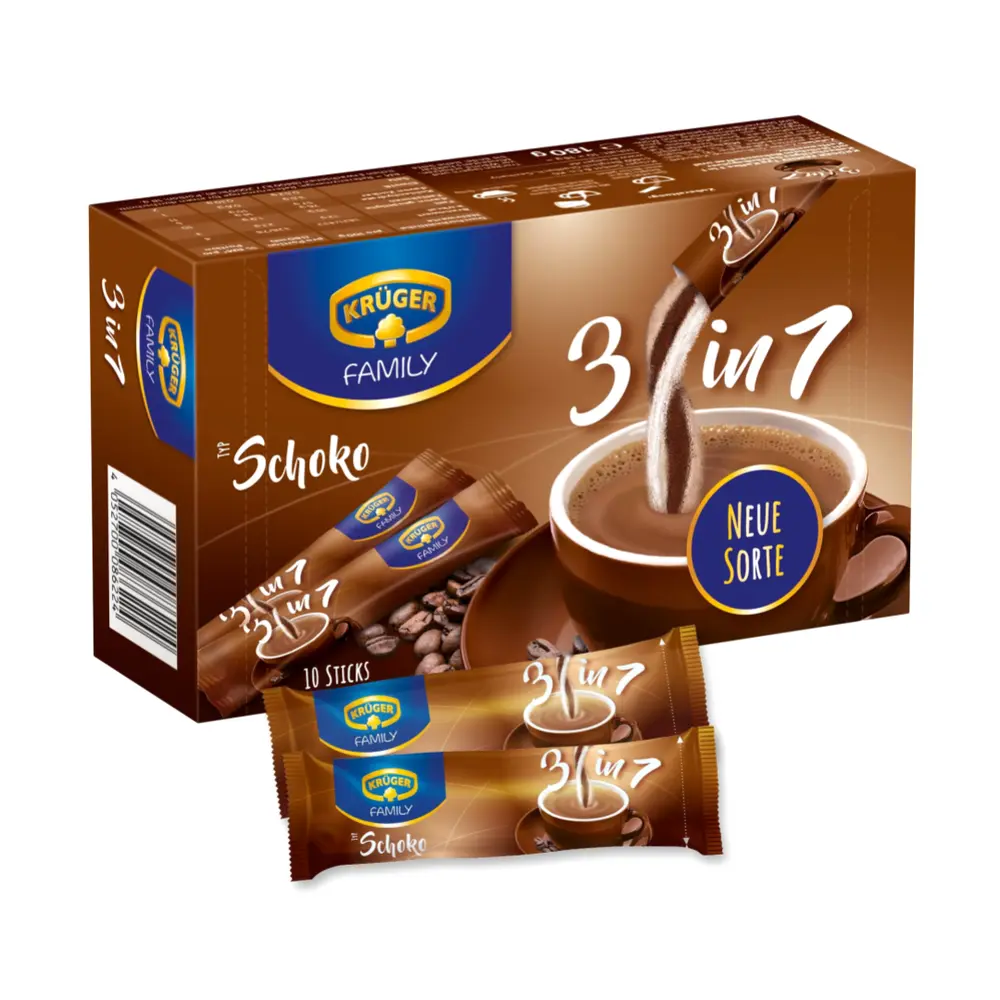 Cà Phê Hòa Tan Vị Socola, Kruger Family, 3 in 1 Instant Coffee, Schoko, 10 Gói (180g) - KRUGER