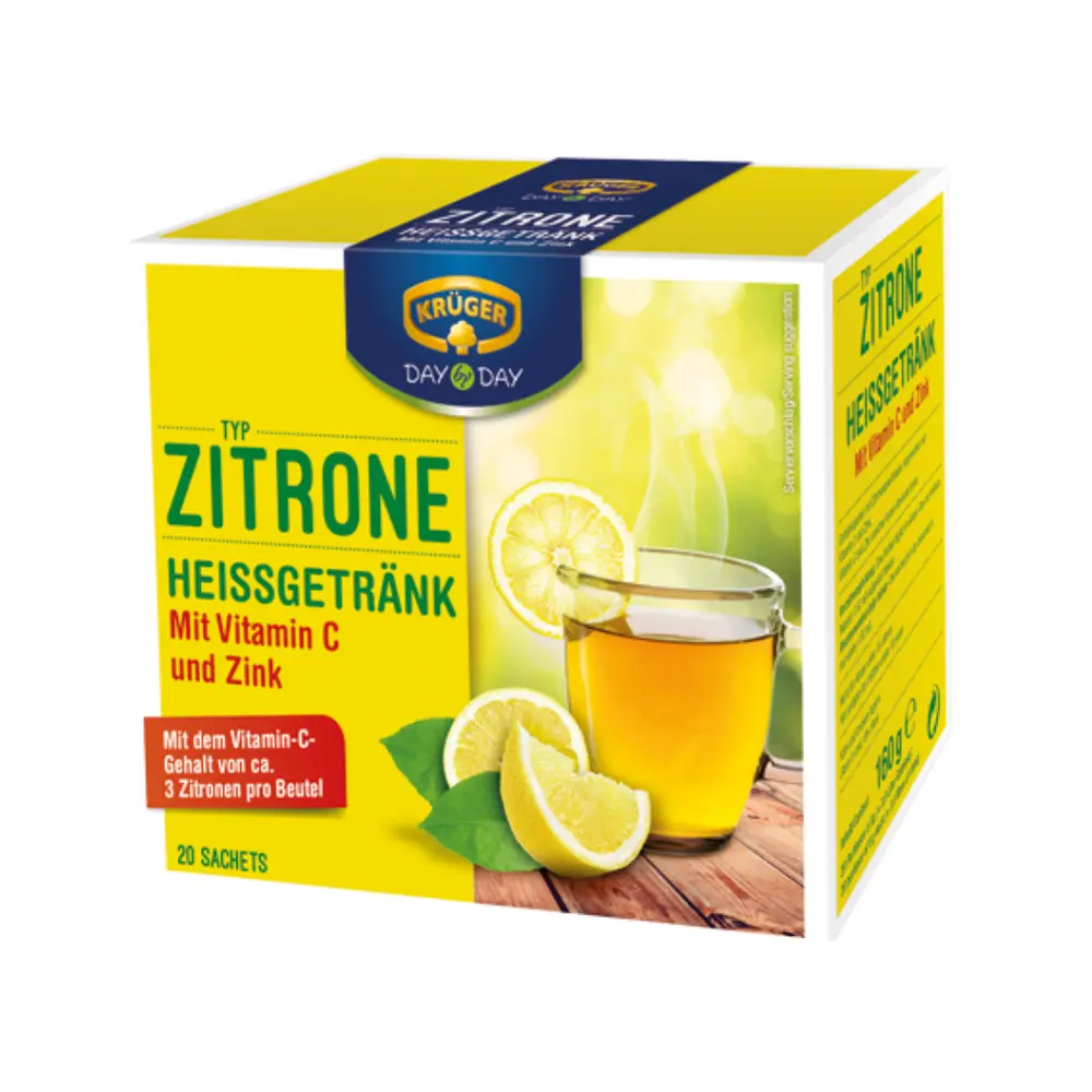 Trà Hòa Tan Vị Chanh, Kruger Day By Day, Hot Drink Lemon with Vitamin C & Zinc, 20 Gói (160g) - KRUGER