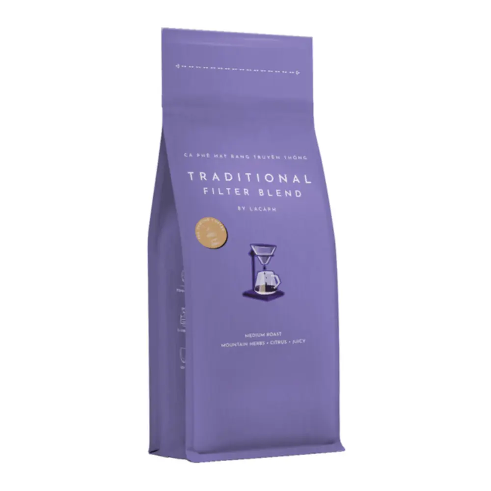 Cà Phê Hạt Rang Truyền Thống, Traditional Filter Blend, Pre-Ground Coffee, Mountain Herbs Citrus Juicy, 8.8 oz (250g) - LACAPH