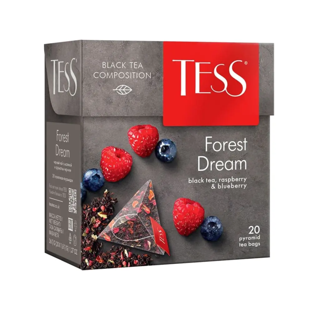 Trà Đen Quả Mọng, Forest Dream, Black Tea with Raspberry & Blueberry, 20 Túi Trà, 1.27 oz (36g) - TESS