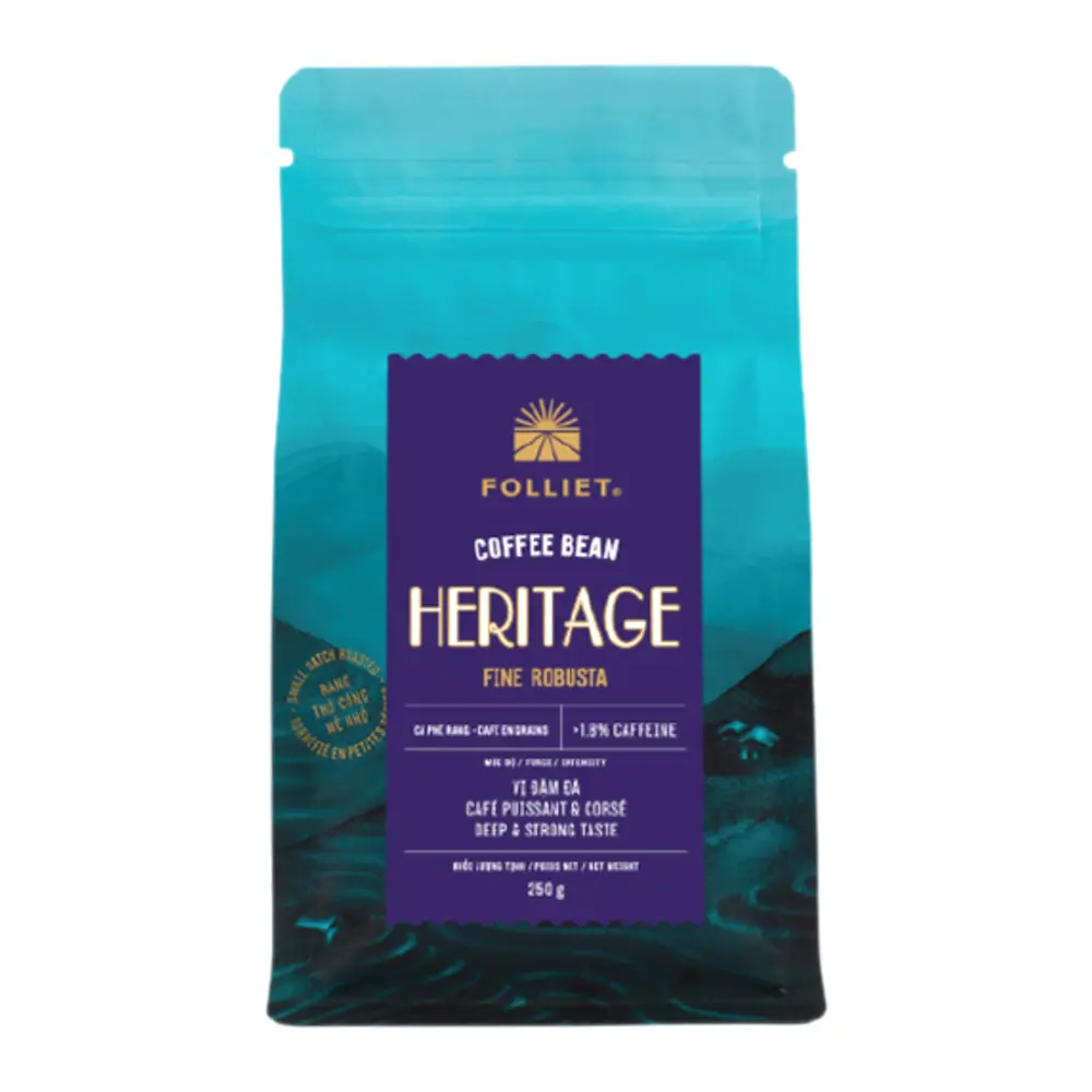 Cà Phê Hạt Rang Vị Đậm Đà, Heritage, Fine Robusta Coffee Bean (250g) - FOLLIET
