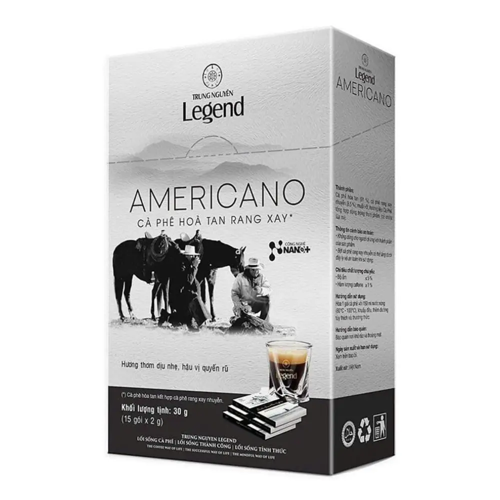 Cà Phê Hòa Tan Rang Xay, Legend Americano, Instant Coffee with Finely-Milled Coffee Beans, 15 Gói (30g) - TRUNG NGUYEN