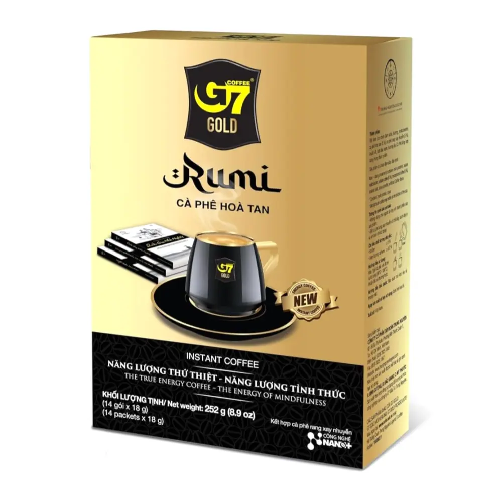Cà Phê Hòa Tan Năng Lượng Tỉnh Thức, G7 Coffee Gold, Rumi, New Instant Energy Coffee, 14 Gói, 8.9 oz (252g) - TRUNG NGUYEN