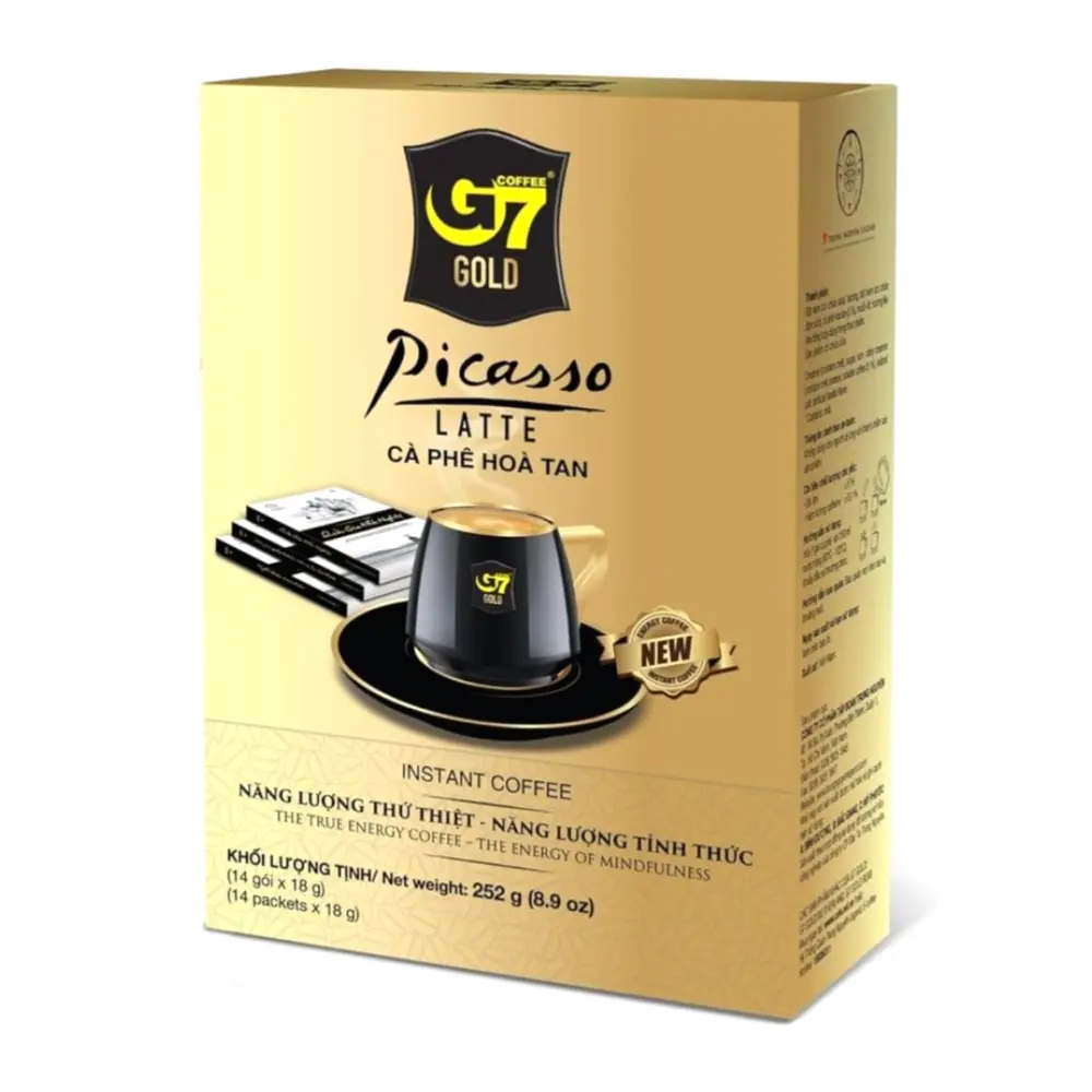 Cà Phê Hòa Tan Năng Lượng Tỉnh Thức, G7 Coffee Gold, Picasso Latte, New Instant Energy Coffee, 14 Gói, 8.9 oz (252g) - TRUNG NGUYEN