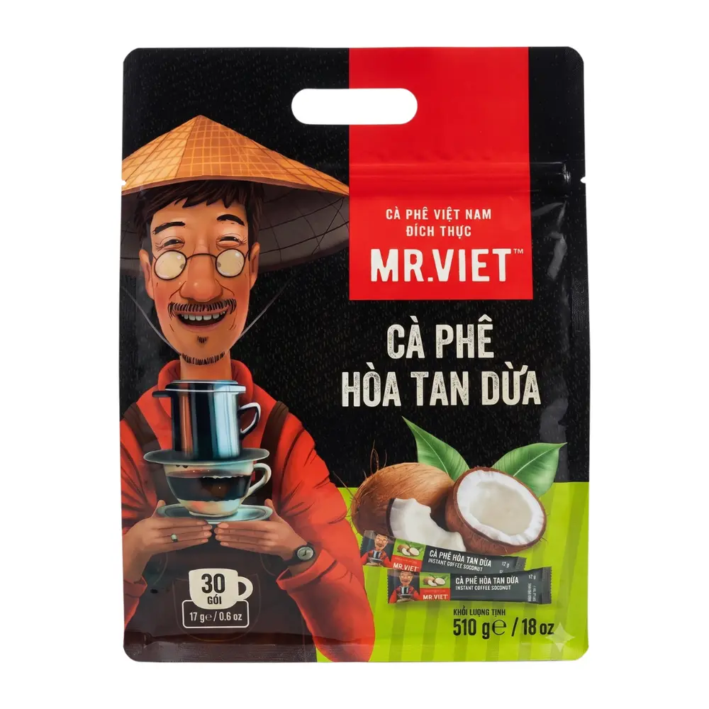 Cà Phê Hòa Tan Dừa, Instant Coffee Coconut, 30 Gói, 18 oz (510g) - MR. VIET