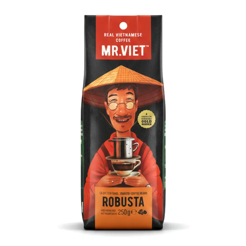 Cà Phê Hạt Rang, Robusta, Roasted Coffee Beans, 8.8 oz (250g) - MR. VIET