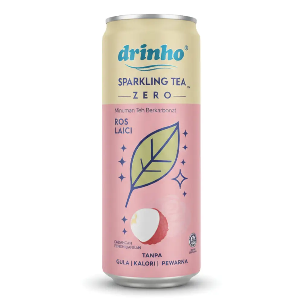 Trà Có Ga Hương Vải & Hoa Hồng, Zero, Sparkling Tea, Rose Lychee (320ml) - DRINHO