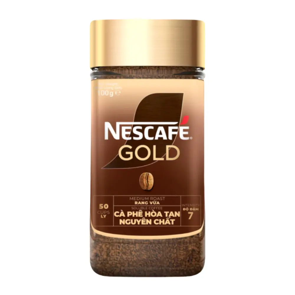 Cà Phê Hoà Tan Nguyên Chất, Gold, Medium Roast Instant Coffee, Intensity 7 (100g) - NESCAFE