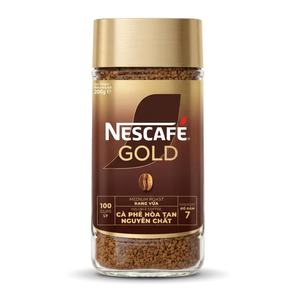 Cà Phê Hòa Tan Nguyên Chất, Gold, Instant Coffee, Medium Roast, Intensity 7 (200g) - NESCAFE