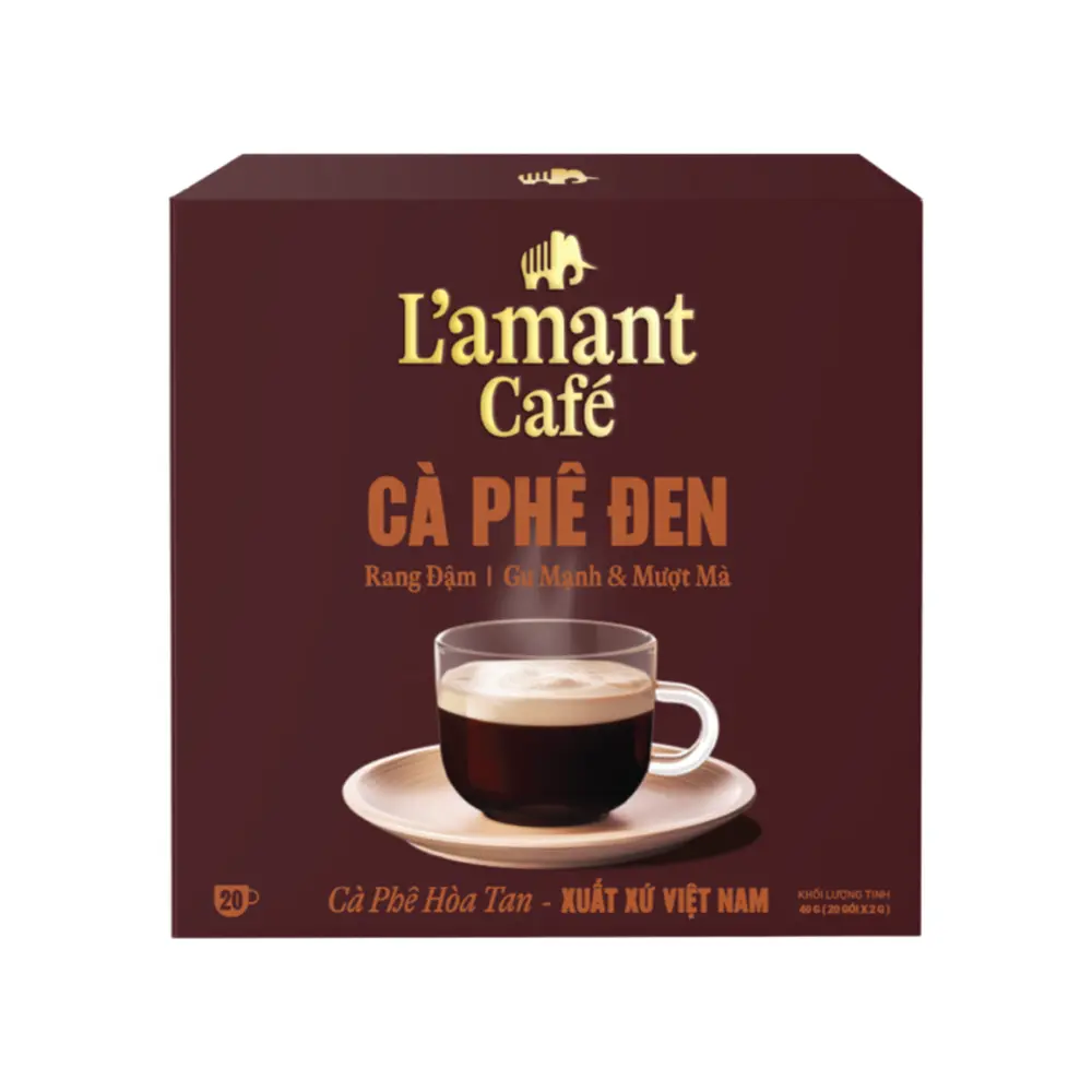 Cà Phê Đen Hòa Tan Rang Đậm, Pure Black Instant Coffee, 20 Gói (40g) - L'AMANT CAFE