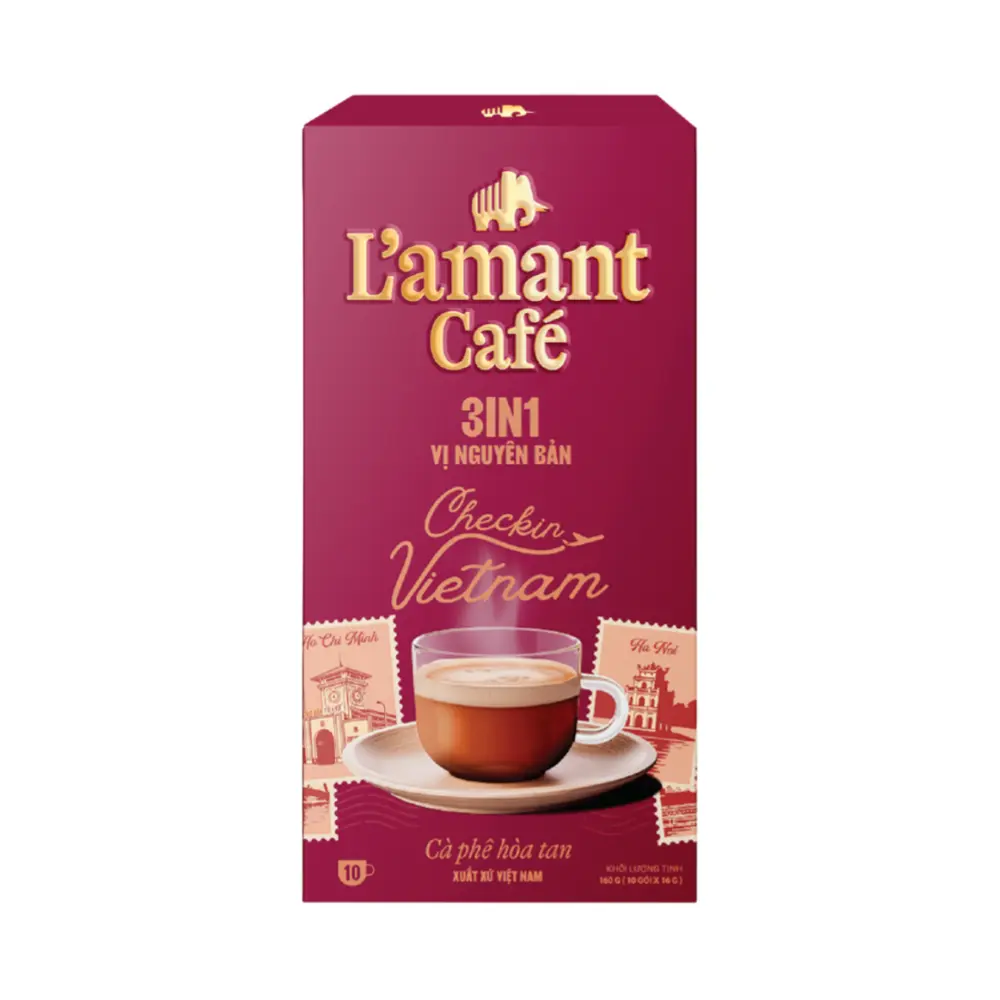 Cà Phê Hòa Tan Vị Nguyên Bản, 3 in 1 Original Instant Coffee Mix, 10 Gói (160g) - L'AMANT CAFE