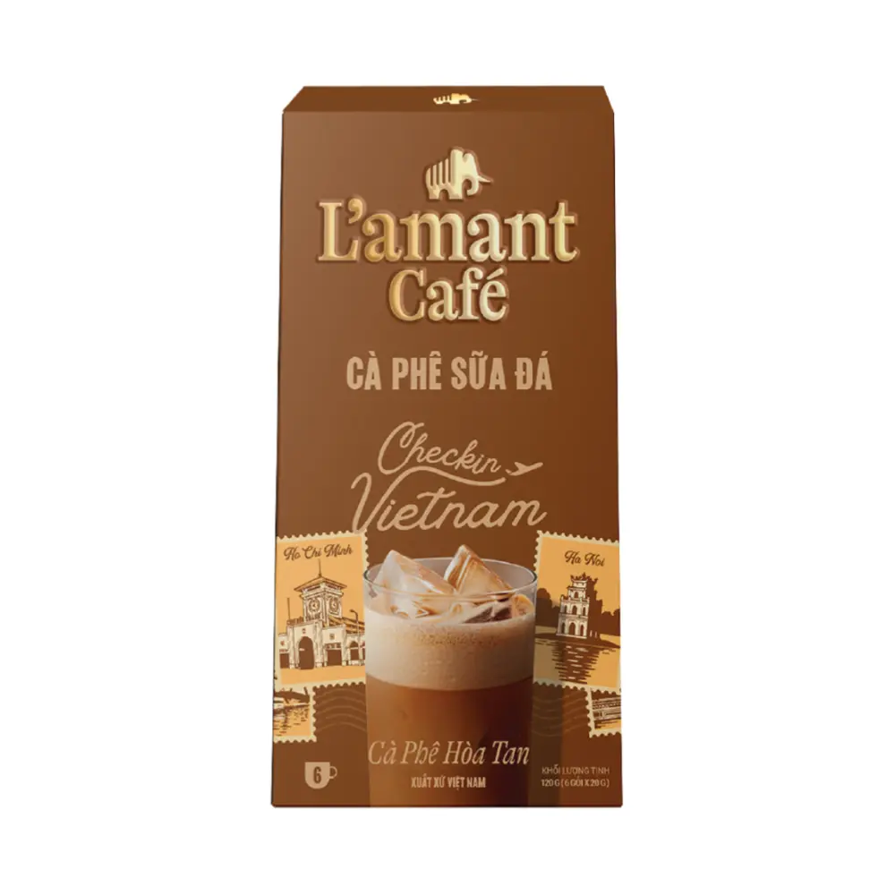 Cà Phê Sữa Đá Hòa Tan, Iced Milk Instant Coffee, 6 Gói (120g) - L'AMANT CAFE