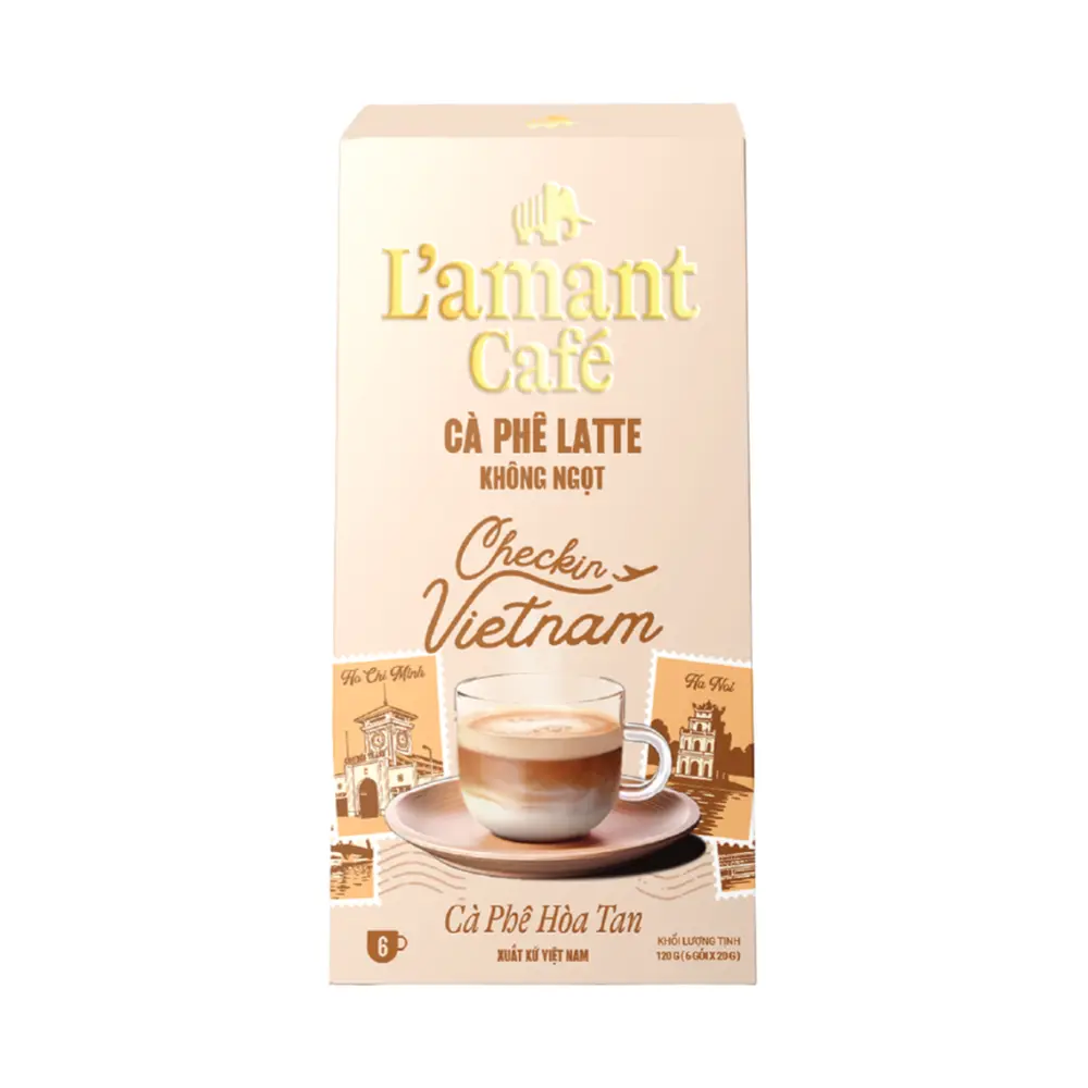 Cà Phê Hòa Tan Latte Không Thêm Đường, Instant Coffee, Unsweetened Caffe Latte, 6 Gói (120g) - L'AMANT CAFE