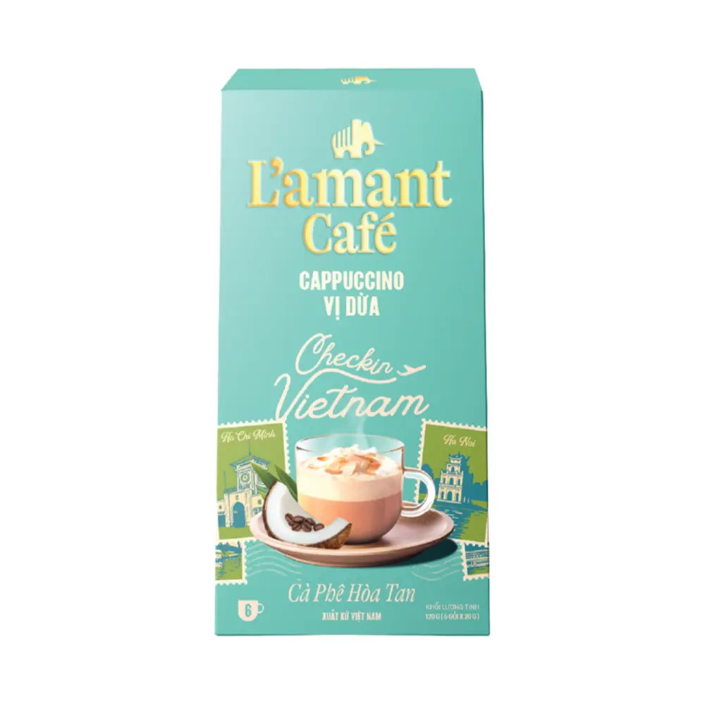 Cà Phê Hòa Tan Cappuccino Vị Dừa, Instant Coffee, Coconut Cappuccino, 6 Gói (120g) - L'AMANT CAFE