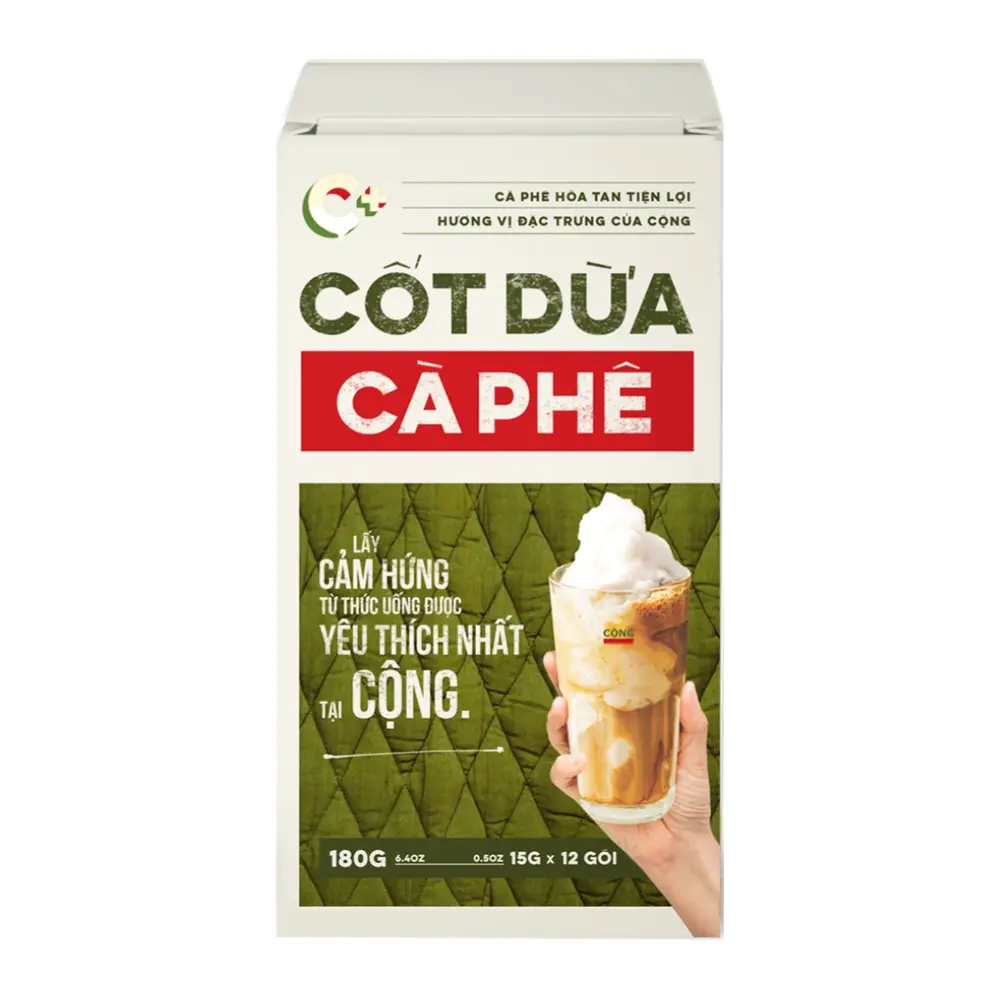 Cà Phê Cốt Dừa Hòa Tan, Instant Coconut Coffee, 12 Gói, 6.4 oz (180g) - CONG