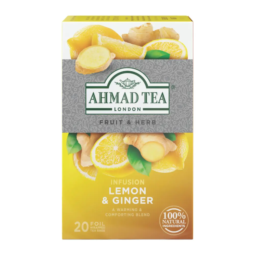 Trà Thảo Mộc Chanh Gừng, Fruit & Herb, Infusion Lemon & Ginger, 20 Túi (40g) - AHMAD TEA
