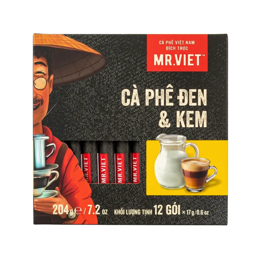 Cà Phê Đen & Kem, 2 in 1 Instant Coffee, Black Coffee & Cream, 12 Gói, 7.2 oz (204g) - MR. VIET