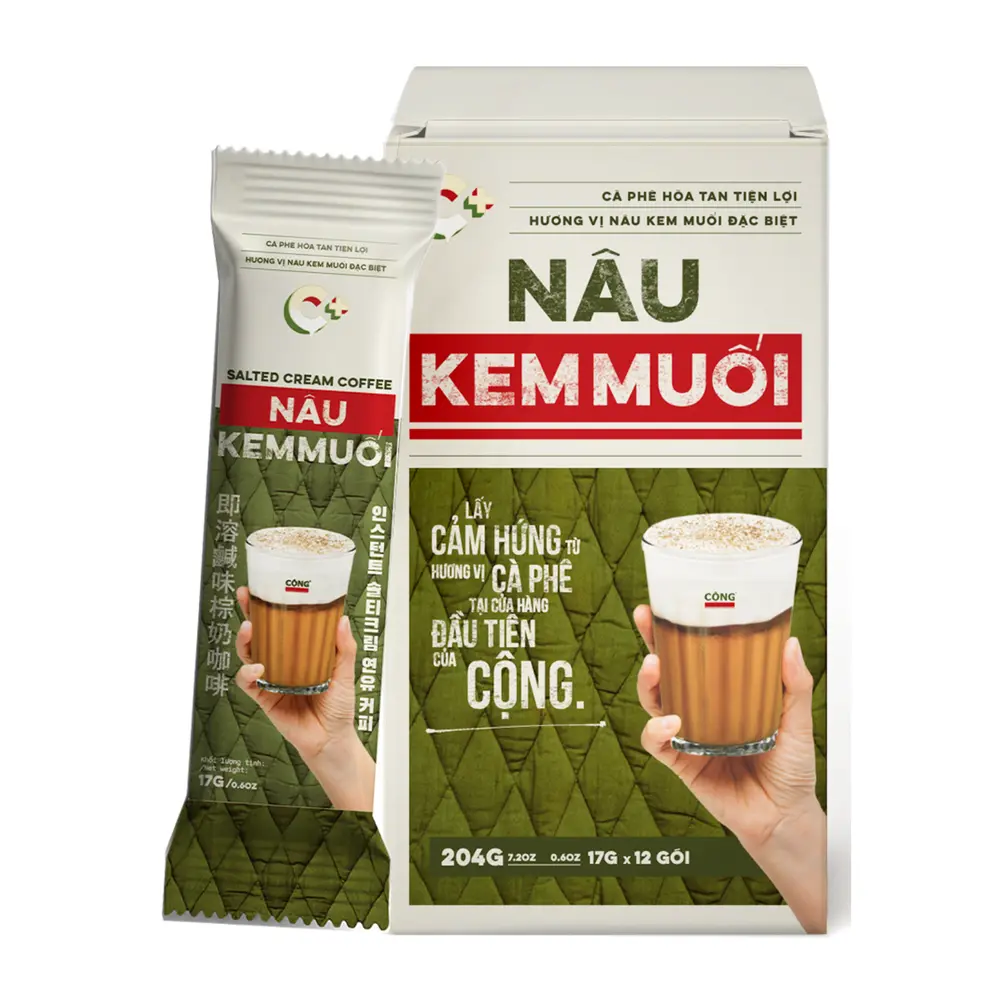 Cà Phê Nâu Kem Muối Hòa Tan, Instant Salted Cream Coffee, 12 Gói, 7.2 oz (204g) - CONG