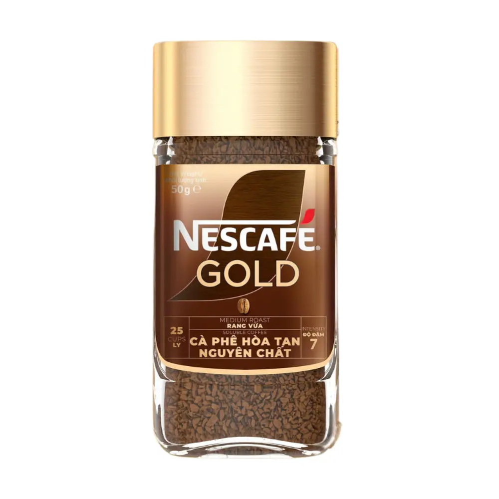 Cà Phê Hòa Tan Nguyên Chất, Gold, Instant Coffee, Medium Roast, 25 Ly (50g) - NESCAFE
