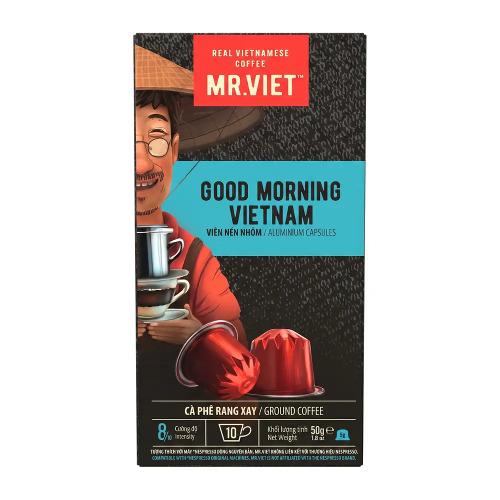 Cà Phê Good Morning Vietnam Viên Nén Nhôm, Good Morning Vietnam Ground Coffee, Aluminium Capsules, 10 Ly, 1.8 oz (50g) - MR. VIET