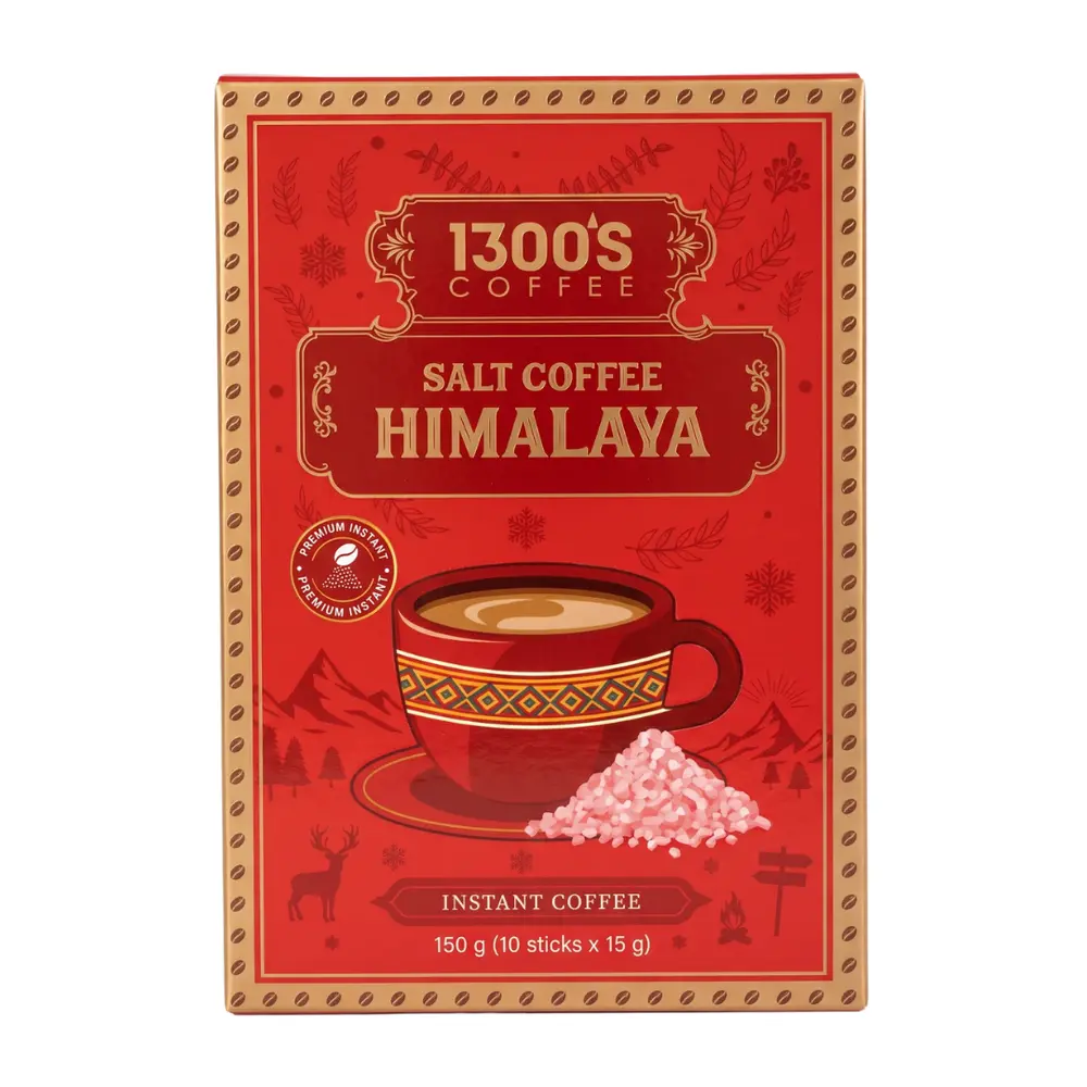 Cà Phê Muối Himalaya Hòa Tan, Instant Salt Coffee Himalaya, 10 Gói (150g) - 1300'S COFFEE