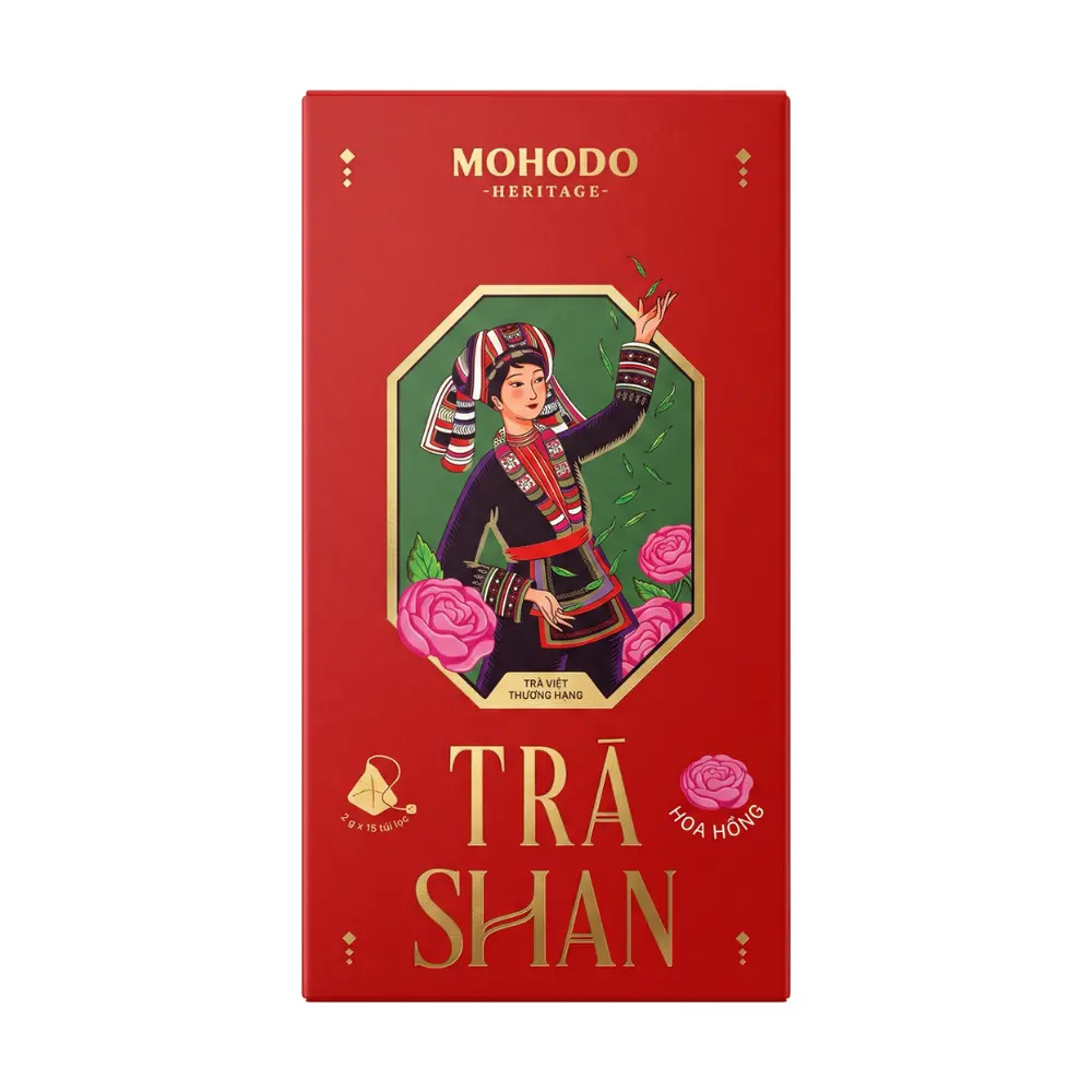 Trà Shan Hoa Hồng, Shan Tea, Rose Flower, 15 Túi Kim Tự Tháp, 1.05 oz (30g) - MOHODO HERITAGE