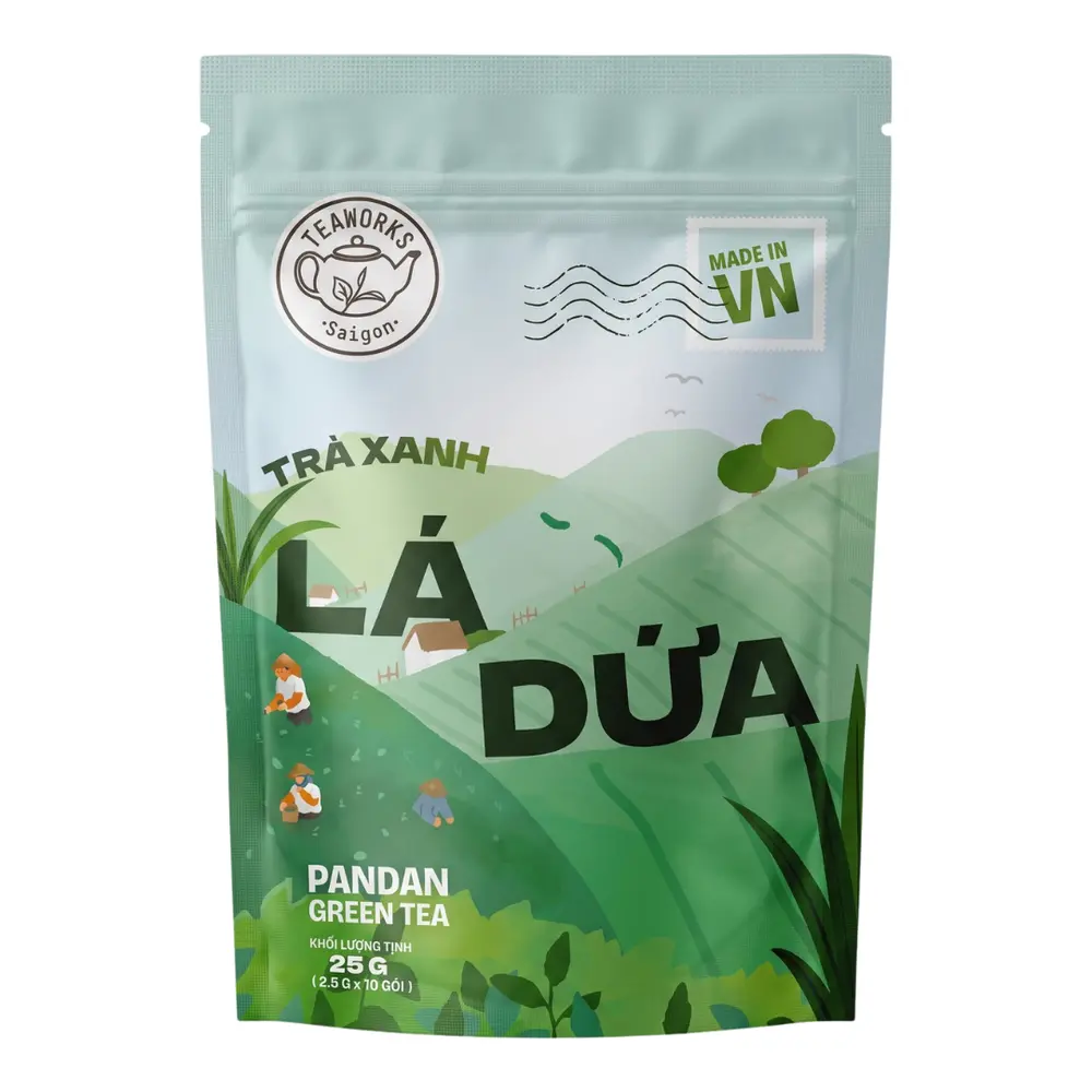 Trà Xanh Lá Dứa, Pandan Green Tea, 10 Gói (25g) - TEAWORKS