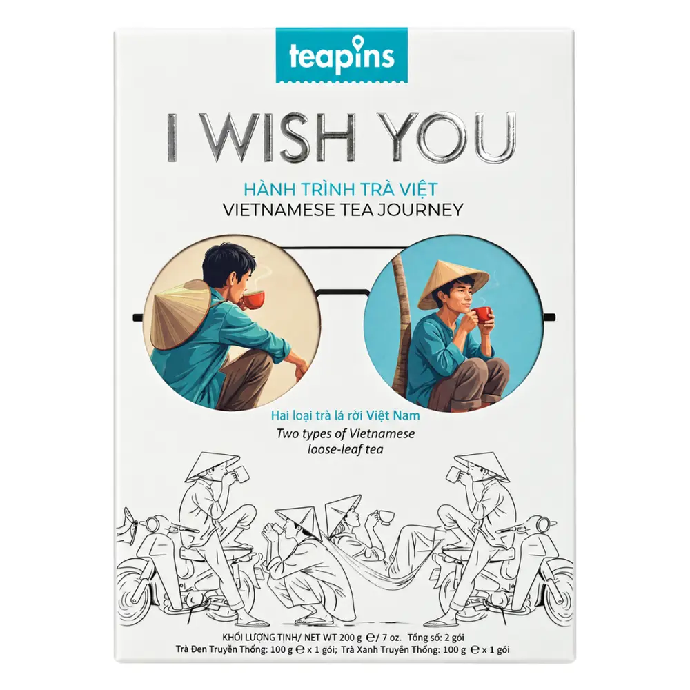 Set 2 Loại Trà Đen & Xanh Truyền Thống Lá Rời, I Wish You, Vietnamese Tea Journey, Black & Green Tea Loose-Leaf, 7 oz (200g) - TEAPINS
